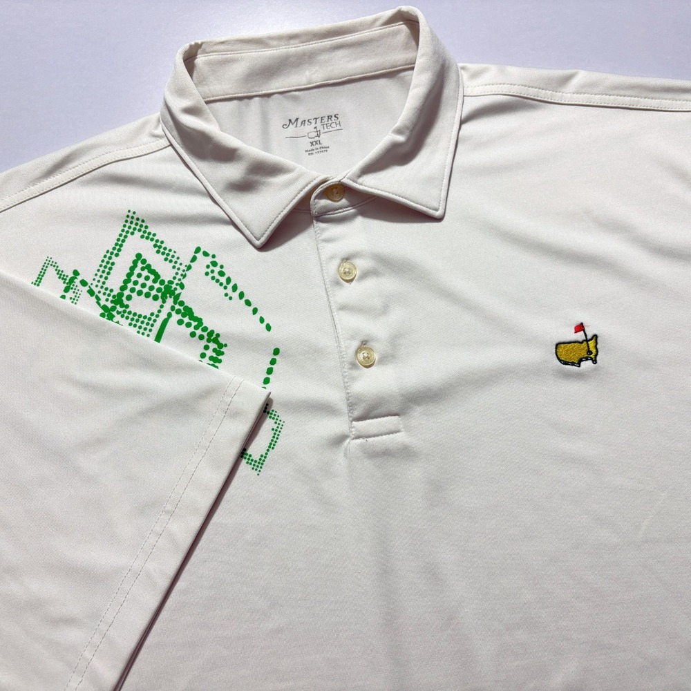 Masters Tech Golf Polo Shirt White Performance Geometric Graphic Mens XXL 2XL